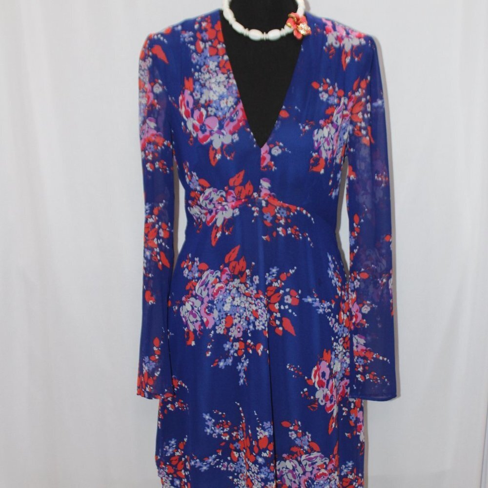 Charles Henry Purple Floral Long Sleeve Dress